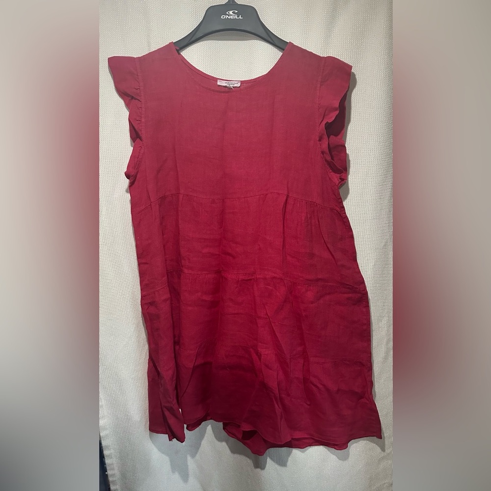 Elegant Fuchsia 100% Linen Sleeveless Dress